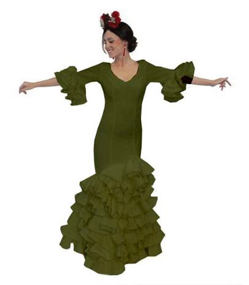 Economic khaki Plain Color Flamenca Dress